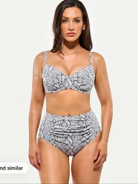 Underwire High-Waist Snake Print Bikini Set - Grey
